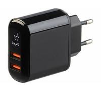Chargeur secteur USB - Revolt - 2 ports - 18 W - Quick Charge - Écran LED noir