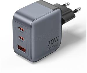 Chargeur secteur Vention 2x USB-C + 1x USB-A 70W (Gris)