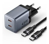 Chargeur secteur Vention GaN 2x USB-C + Cable USB-C 1m 45W (Gris)