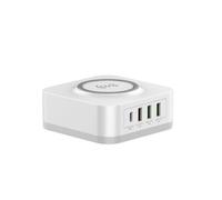 WE Chargeur Secteur 3 Port USB A + 1 Port USB-C + 1 Socle Charge sans-Fil, Total 32W, Power Delivery/QC 3.0, Coloris Blanc.