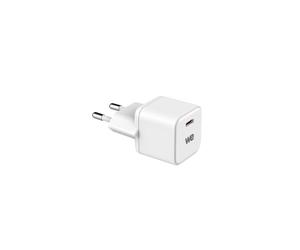 Chargeur secteur WE GaN 1 Port USB-C : 5V/3A, 9V/2.22A, 12V/1.67A, 20W, Compatible Power Delivery 3.0, format mini, coloris blanc