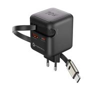 Forcell Chargeur smartphone et tablette 70W GaN III USB-C, câble rétractable compact noir