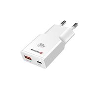 Chargeur Smartphone / Tablette GaN 30W USB-C et USB-A QC 3.0 Ultra Compact Swissten Blanc