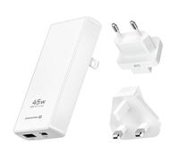 Chargeur Smartphone / Tablette GaN 45W Port USB-C et USB Prises EU / UK / US Blanc