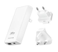 Chargeur Smartphone / Tablette GaN 45W Port USB-C et USB Prises EU / UK / US Swissten Blanc