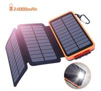 Chargeur Solaire 24000mAh, Batterie Externe Oxsaytee Power Bnak avec 3 Panneaux Solaire Charge Rapide USB 2.1A avec LED pour iPhone,