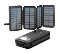 Chargeur solaire 26800 mAh, 2 USB-A, 1 USB-C, batterie étanche, 4 panneaux solaires, lampe de poche, smartphones, tablettes, camping