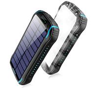 Chargeur Solaire 26800Mah, Chargeur de Batterie Solaire Portable, Batterie Externe, Chargeur de téléphone, Banque d’Alimentation, Bleu