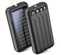 Chargeur Solaire 26800mAh PowerBank Portable USB C 4 Sorties 3 entrées, Chargeur de téléphone avec 4 câbles et Lampe de Poche, indicateur 4 LED téléphon 4 câbles et Lampe de Poche, indicateur 4 LED
