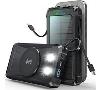 Chargeur solaire magnétique 20 000 mAh : chargeur solaire portable sans fil 22,5 W USB C PD QC 3.0 Charge rapide Batterie externe de camping 5 sorties 3 entrées avec 2 lampes de poche LED pour camping