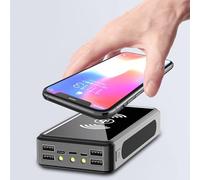 Chargeur Solaire Portable 50 000 mAh, 4 Ports USB, Chargeur de Secours pour téléphone avec Lampe de Camping, Panneau Solaire QC 3.0, Chargeur sans Fil Portable, Noir