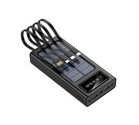 Chargeur solaire portable avec câbles intégrés, noir, blanc, affichage LED, charge solaire, design compact de voyage (noir, milliampère-heure, 30 000,0)