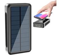 Chargeur Solaire Portable Banque D’Alimentation Solaire Grande Capacité Chargeur De Téléphone LED Lumière De Camping pour Le Camping Pique-en Plein Air, Black