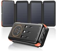 Chargeur Solaire Portable Power Bank - 25000mah Batterie Externe Sans Fil Avec 3 Câbles Et 4 Panneaux,20w Pd Qc 3.0 Usb C Charge Rapide Avec Lampe De Poche Pour Smartphone,Tablette,Camping