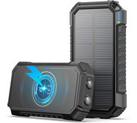 Chargeur Solaire Power Bank 27000mah - 22,5w Charge Rapide Batterie Externe Sans Fil Avec 2 Câbles Intégrés, Usb C Pd Qc 3.0 Sortie Chargeur Portable Pour Téléphone Tablette (Bleu)