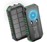 Chargeur Solaire Power Bank 27000mah - 22,5w Charge Rapide Batterie Externe Sans Fil Avec 2 Câbles Intégrés, Usb C Pd Qc 3.0 Sortie Chargeur Portable Pour Téléphone Tablette (Vert)[Gyc961220]