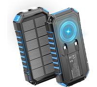 Chargeur Solaire Power Bank 27000mah - 22,5w Charge Rapide Batterie Externe Sans Fil Avec 2 Câbles Intégrés,Usb C Pd Qc 3.0 Sortie Chargeur Portable Pour Téléphone Tablette (Bleu)