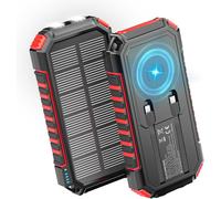 Chargeur Solaire Power Bank 27000mah - 22,5w Charge Rapide Batterie Externe Sans Fil Avec 2 Câbles Intégrés,Usb C Pd Qc 3.0 Sortie Chargeur Portable Pour Téléphone Tablette (Rouge)