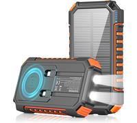 Chargeur Solaire Power Bank 27000mah - 22,5w Charge Rapide Batterie Externe Sans Fil Avec Câbles Intégrés,Usb C Pd Qc 3.0 Sortie,2 Lampes De Poche Chargeur Portable Pour Téléphone Tablette