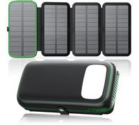 Chargeur Solaire Power Bank 27000mah ¿ Batterie Externe Avec 3 Sorties Usb, Charge Rapide 15w, Lampe Torche Lumineuse Intégrée Et 4 Panneaux Solaires Pliables, Pour Smartphones Tablettes¿Noir¿