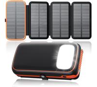 Chargeur Solaire Power Bank 27000Mah ¿ Batterie Externe Solaire Avec 4 Panneaux Solaires & 3 Sorties Usb, Charge Rapide 15W, Lampe Torche Super Lumineuse Intégrée, Pour Smartphones Tablettes