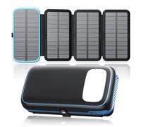 Chargeur Solaire Power Bank 27000mAh - FEELLE Batterie Externe Solaire avec 4 Panneaux Solaires & 3 Sorties USB, Charge Rapide 15W, Lampe Torche Super Lumineuse Intégrée, pour Smartphones Tablettes