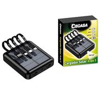 Chargeur Solaire Powerbank avec Lampe Torche CEGASA 5 000 mAh 4 en 1 câble Type C, éclairage, USB, Micro USB, Convient pour iPhone, Samsung, Huawei, Oppo, Ordinateur, Chargeur, lumière LED.