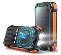 Chargeur solaire sans fil 26800 mAh Power Bank 30 W PD Charge rapide, chargeur sans fil 15 W avec 4 câbles intégrés, 3 ports, lampes de poche, batterie portable pour téléphones, tablettes, camping