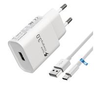 Chargeur super rapide 3.0 pour câble de charge Samsung Huawei P30 Pro, P30 Lite, P20 Lite, P20, Xiaomi Google HTC LG Oppo Meiuzu ZTE Oneplus Nokia Sony etc. avec câble de type C de 2 m (blanc - 18 W)