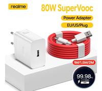 Chargeur Supervooc 80W d'origine Realme, adaptateur secteur à charge rapide UE/US, câble USB C, compatible Realme 16 14 12 11 Pro+ 14T 14X P4 Power P3