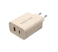 Chargeur Tellur Green 38 W double port, Type-C PD20 W + USB QC3.0, paille de blé, crème