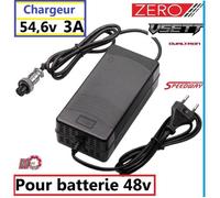 Chargeur trottinette 54,6v 3A pour Zero 8 ,Dualtron,kaabo,vsett 8 lite Speedway mini 4 pro [ POUR trottinettes en batterie 48v ]