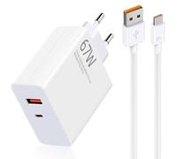Chargeur Turbocharge 67 W avec câble USB C pour Xiaomi 14, 13T Pro, Pad 6, Redmi Note 13, 12, 11 - Câble de charge rapide 1,5 m