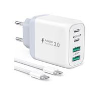 Chargeur Type C Rapide 40W - 4 Port Adaptateur Secteur USB C PD et QC Avec 2M Câble - Pour iPhone 15 Series, Samsung Galaxy S23 Ultra/S23/S22/S21/S20/S10 (Blanc)
