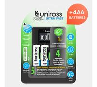 Uniross Chargeur LCD Ultra Rapide pour 1 à 4 Piles Ni-MH 1.2V AA AAA avec 4 Piles AA 2700 NiMH Inclus