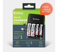 Chargeur Uniross Value Charger avec 2 piles AA et 2 piles AAA