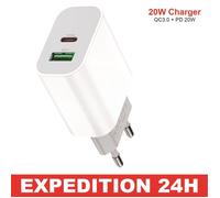 Chargeur - Universel - 20W - USB-C - USB-A - Double port rapide