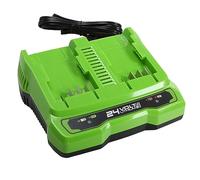 Chargeur universel de batterie Greenworks 24V à double fente G24X2UC4 (Li-Ion 24V 48W sortie 4A tension 60 min temps de charge à 4Ah batterie adaptée à toutes les batteries 24V Greenworks)
