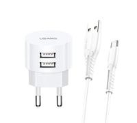 Chargeur - USAMS TRAVEL CHARGING SET - 2.1A - Charge rapide - Micro USB - Blanc