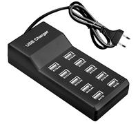 Chargeur USB 10 Ports 50W 5V Chargeur USB Multiple 10 Ports Hub Station de Charge Rapide pour Téléphones Mobiles, Tablettes, Consoles de Jeux (Prise EU)