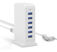Chargeur Usb 25 W Alimentation Usb Multiple 6 Ports Station De Chargement De Téléphone Portable Prise Blanche Pour Iphone 15/14/13/12 Pro Max/Samsung Galaxy/Huawei/Htc/Lg