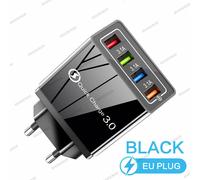 Chargeur Usb 4 Ports, Chargeur De Téléphone Rapide, Adaptateur D'alimentation Pour Iphone Samsung Xiaomi Huawei, Chargeur Mural Multi-Ports Prise Ue/Us All Black Eu
