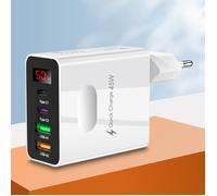 Chargeur USB 45 W à charge rapide, 4 ports, adaptateur secteur USB-C pour iPhone, Samsung et Xiaomi, avec affichage numérique