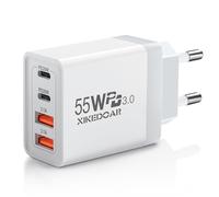 Chargeur USB, 55W 4 Port Prise USB C Chargeurs PD+QC 3.1A Adaptateur Secteur, Type C Rapide Chargeur pour iPhone 16, 15, 14, 13, 12, 11, iPad, Samsung Galaxy