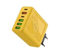 Chargeur USB 6 ports - Hub de chargement USB rapide, bloc de chargeur USB C, adaptateur Qc 3.0 jaune | 4 ports USB et 2 adaptateurs de chargeur mural de type C, chargeur de bureau à charge rapide pour