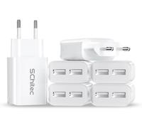 Chargeur USB 6Pack 2 Ports 5V / 2.1A Mini USB Chargeur Secteur USB Adaptateur Chargeur Mural USB Universel Compatible avec iPhone15 14 13 12 11 Pro Max SE,Huawei P30 P20,Samsung Galaxy (Blanc)