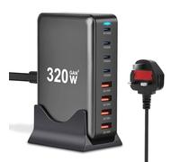 Chargeur USB 800 W - 10 ports - Chargeur rapide avec 7 ports USB C + 3 USB A - Station de charge pour plusieurs appareils compatibles avec MacBook, iPad, iPhone 16/15/14, Galaxy S22/S20, Dell, HP