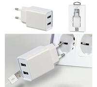 Chargeur USB à 2 prises - 5 V 2 A 10 W 110-220 V 56-60 Hz - Plastique blanc - Adaptateur secteur (1 x chargeur USB double 5 V 2 A)