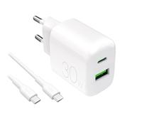 Chargeur USB-A/C 30W Blanc avec Câble USB-C 1.2m