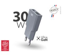 Chargeur USB A + USB C Pocket 30W Power Delivery UltraGaN Gris + Garantie à vie - Origine France Garantie Force Power